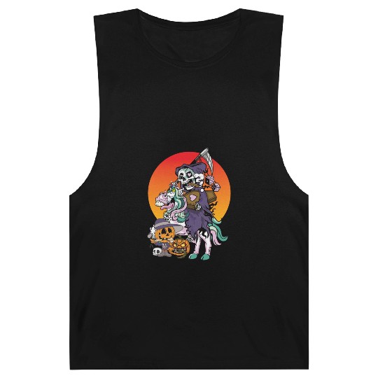 Unicorn Halloween Pumpkin Grim Reaper Barnard Tanks