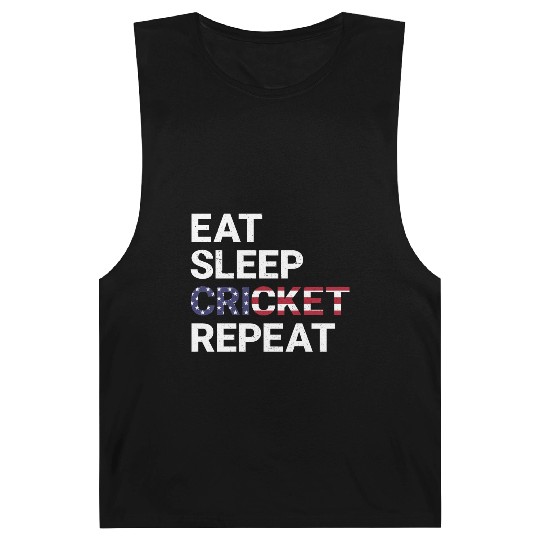 Eat Sleep Cricket Repeat USA Flag Sports Gift Barnard Tanks