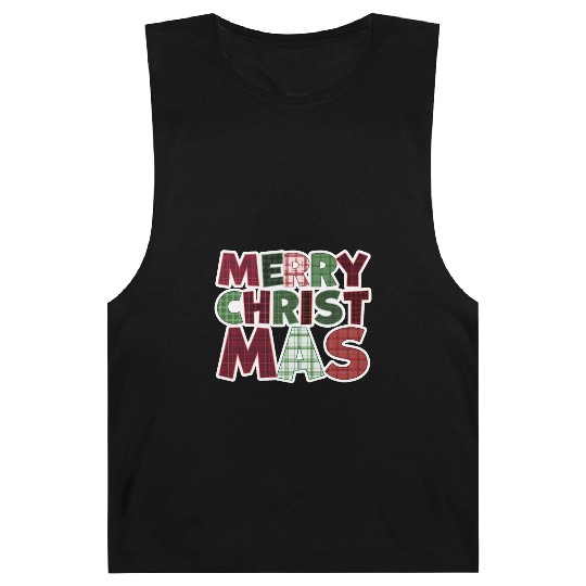 Merry Christmas Motif Plaid Pattern Barnard Tanks