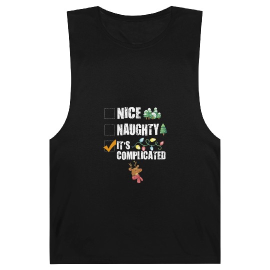 Nice Naughty It's Complicated Christmas List Santa Barnard Tanks