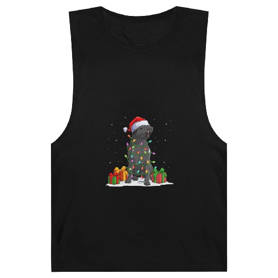 Black Lab Labrador Christmas Lights Pajama Dog Barnard Tanks