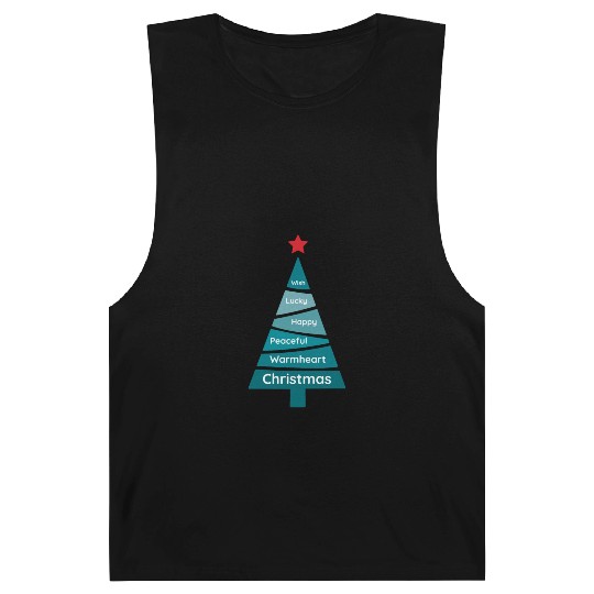 Minimalist Teal Blue Christmas Pine Barnard Tanks