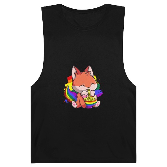 Gay Pride Kawaii Fox Ramen Noodles Rainbow Flag Barnard Tanks