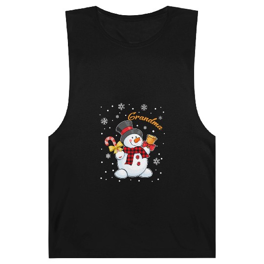 Grandma Snowman Candy Cane Christmas Red Plaid Barnard Tanks
