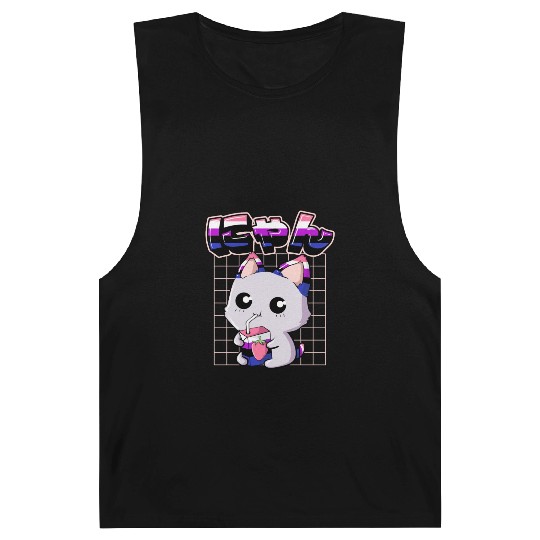Genderfluid Pride Kawaii Cat Strawberry Milk Barnard Tanks
