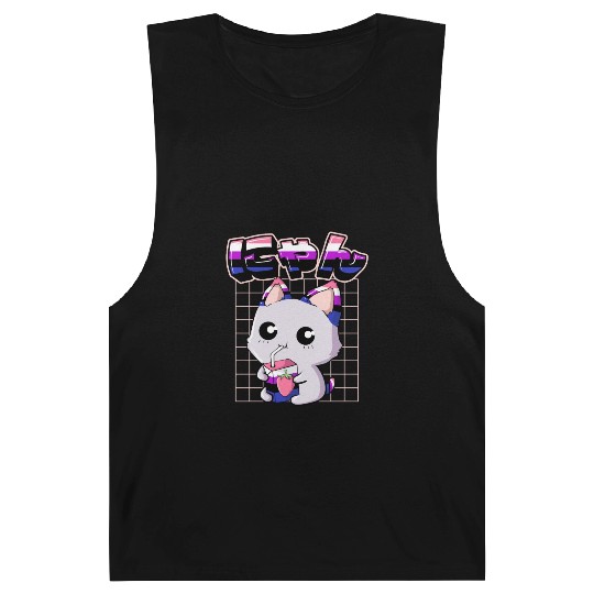 Genderfluid Pride Kawaii Cat Strawberry Milk Barnard Tanks