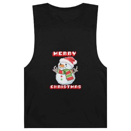Merry Christmas I Xmas I 8 Bit Pixelated Snowman Barnard Tanks