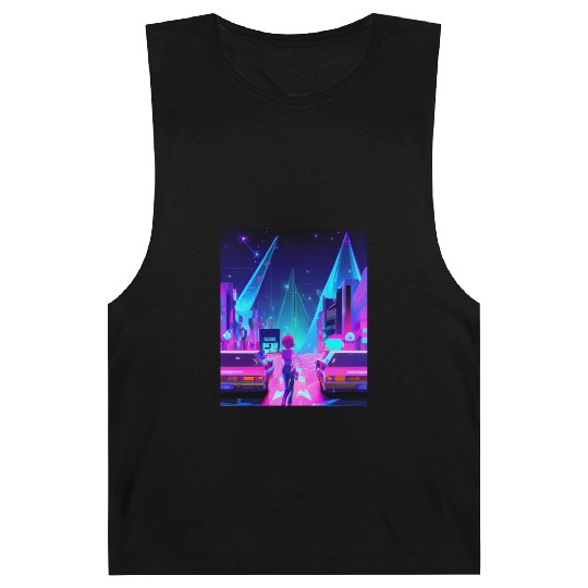 Vaporwave Car Synthwave Girl Barnard Tanks
