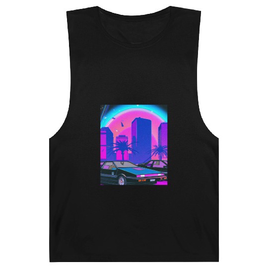 Vaporwave Car Synthwave City Barnard Tanks