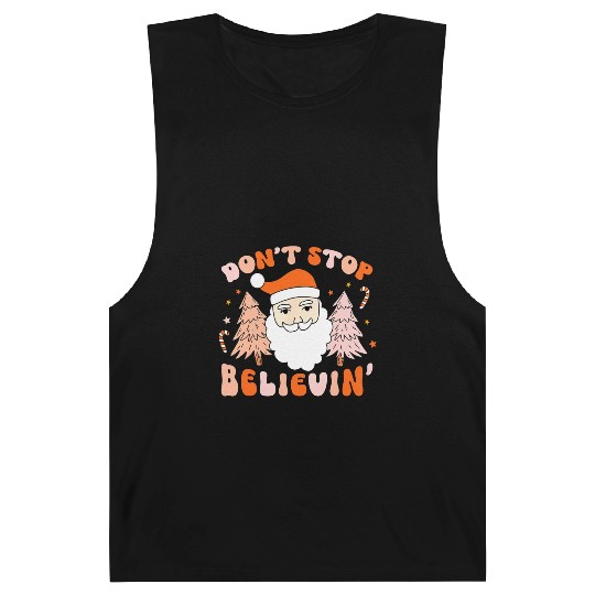 Retro Groovy Don't Stop Believin' Christmas Cute Barnard Tanks