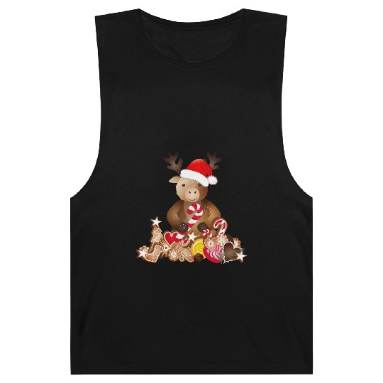 cute reindeer for christmas with santa hat Barnard Tanks