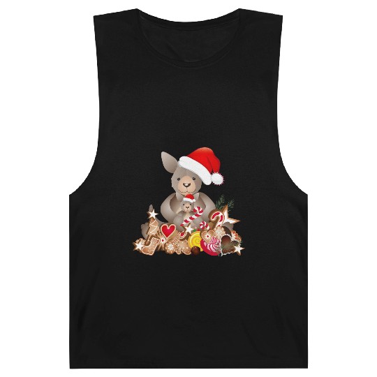 cute kangaroo for christmas with santa hat Barnard Tanks