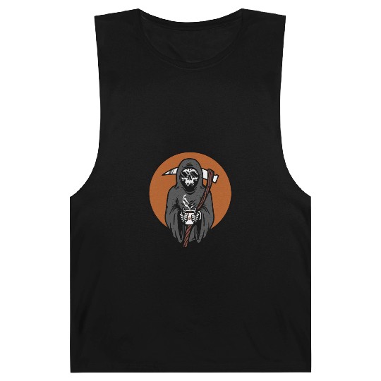 Humorous Grim Reaper Coffee Lover Barnard Tanks