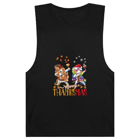 Merry Thanksmas funny unicorn Thanksgiving xmas Barnard Tanks