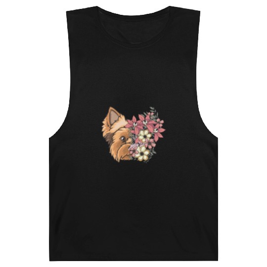 Yorkshire Terrier Dog Yorkie Face Flowers Barnard Tanks