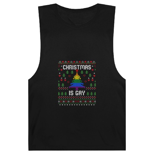 Christmas Is Gay Pride Rainbow Flag LGBTQA Ugly Xm Barnard Tanks