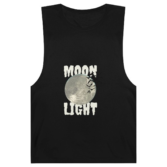 Dark Green Illustrated Moon Light Bat Barnard Tanks