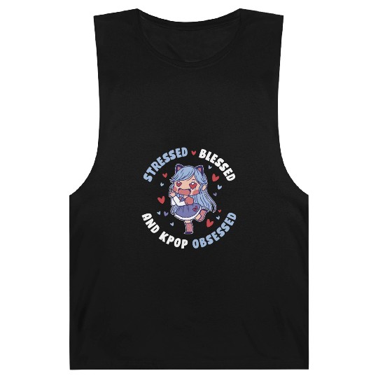 Stressed Blessed And Kpop Obsessed Funny Kpop Gift Barnard Tanks