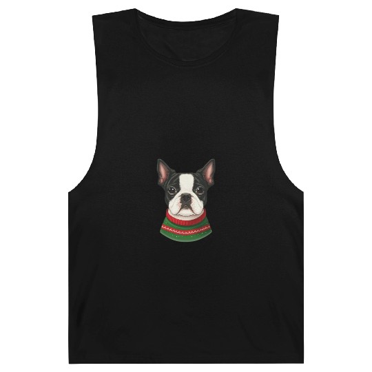 Festive Boston Terrier in a Christmas Sweater Barnard Tanks