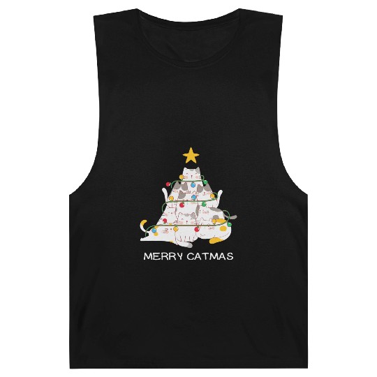 Meowy And Bright Christmas Tree Lights Funny Meowy Barnard Tanks