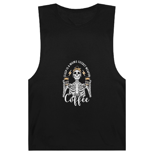 Skeleton Drink Tired Mom needs Coffee Barnard Tanks