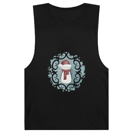 Snowman in Santa Claus look in winter Barnard Tanks