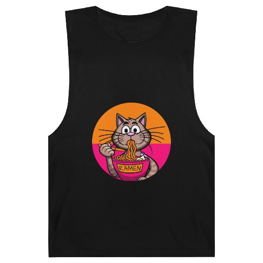 Colorful Ramen Cat Orange and Pink Barnard Tanks