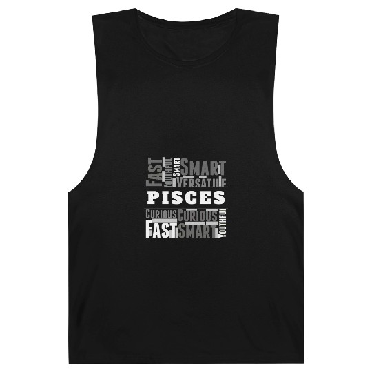 Pisces Zodiac Star Sign Word Cloud Square Monochro Barnard Tanks