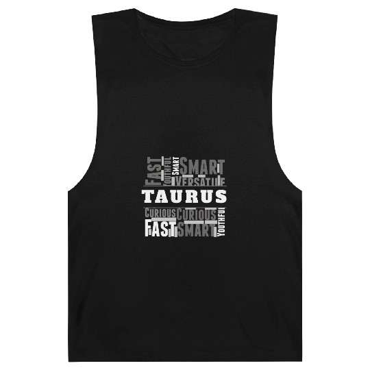 Taurus Zodiac Star Sign Word Cloud Square Monochro Barnard Tanks