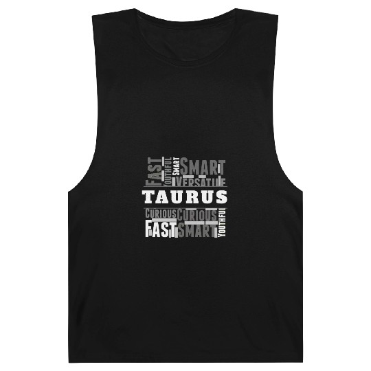 Taurus Zodiac Star Sign Word Cloud Square Monochro Barnard Tanks