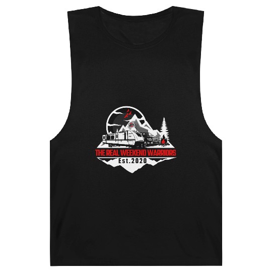 The Real Weekend Warriors Latest Logo in Red Barnard Tanks