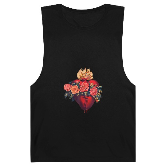 Sacred Heart of Jesus Christ Retro Sunset Art Cath Barnard Tanks