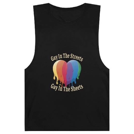 Gay in Streets & Sheets LGBT Gay Pride Rainbow Hea Barnard Tanks
