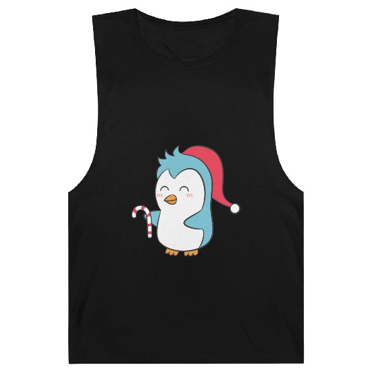 Cute Penguin with Christmas Hat and Candy Cane Barnard Tanks