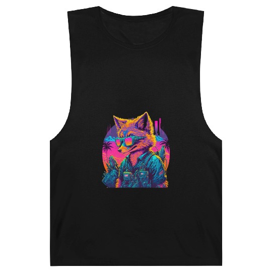 Retro Futuristic Synthwave Fox Barnard Tanks