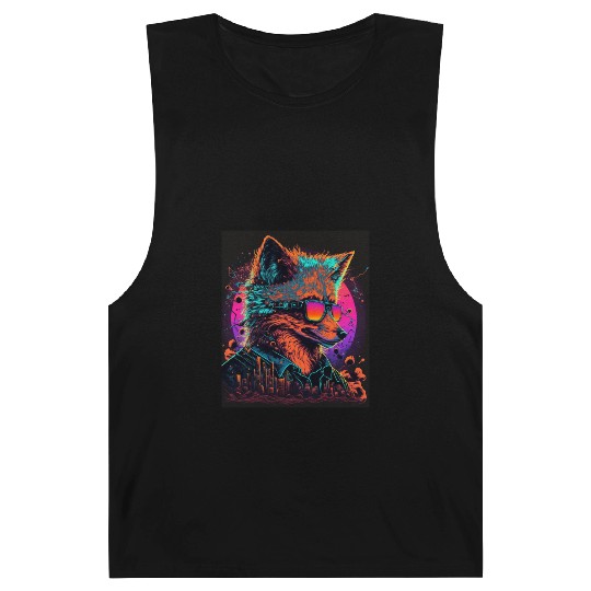 Retro Futuristic Synthwave Fox Barnard Tanks