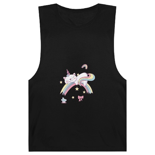 Unicorn Kawaii Cat Cartoon Over Rainbow Barnard Tanks