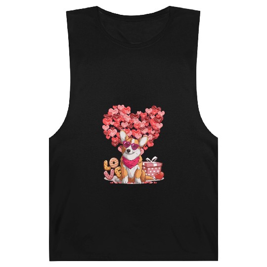 Welsh Corgi Lover Red Hearts Valentine Corgi Owner Barnard Tanks