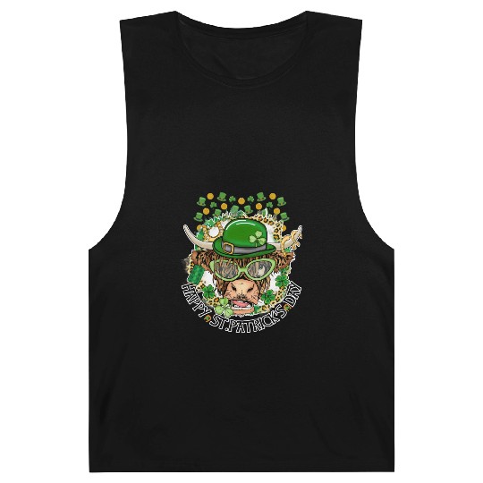 Happy St. Patrick's Day, Funny Cow, Hat and Gold Barnard Tanks