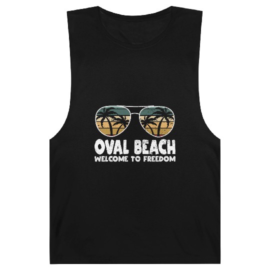 Oval Beach Welcome to Freedom Vacation Sayings Tri Barnard Tanks