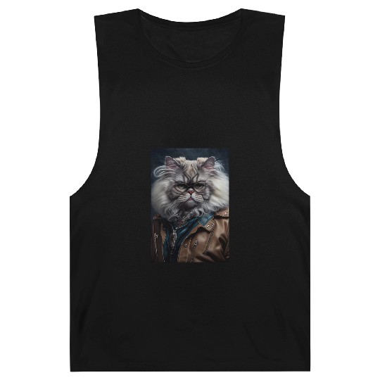 Persian Cat Breed Portrait wears a leather jacket Barnard Tanks