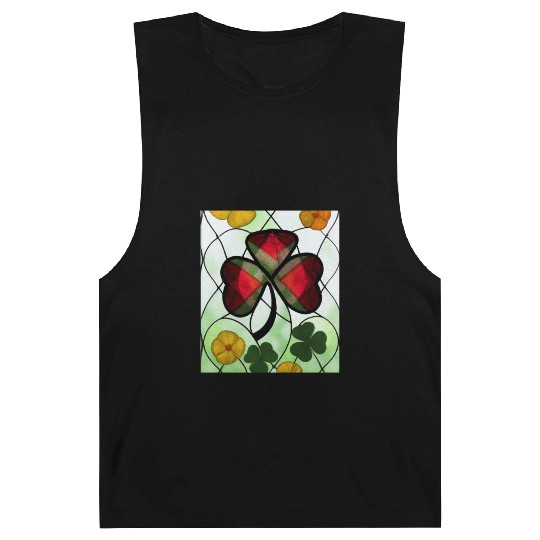 Red plaid Shamrock with Yellow Poppies (AI Art) Barnard Tanks