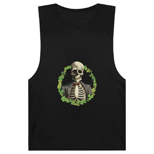 Skeleton Vintage Retro Creepy Cute Shamrock Barnard Tanks