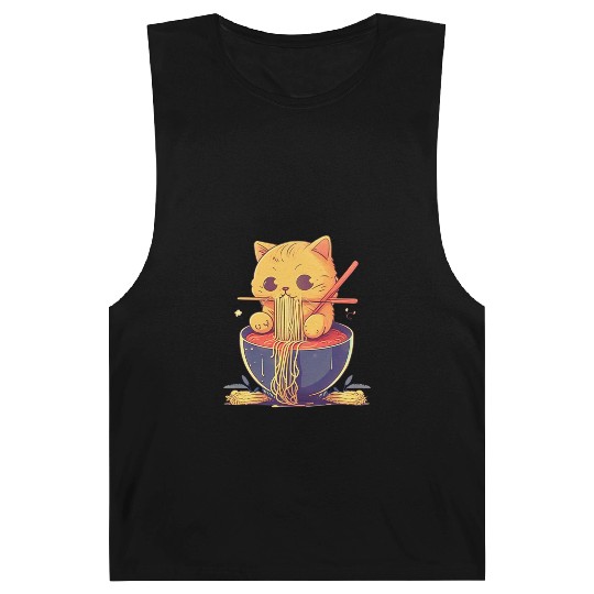 Cute Cat Eating Ramen Noodle Japanese Culture Barnard Tanks