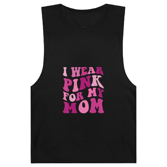 I Wear Pink for my Mom Groovy Breast Cancer Women Barnard Tanks