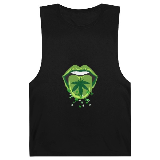 Marijuana Smoker Pot Leaf Tongue Green Lips Love W Barnard Tanks