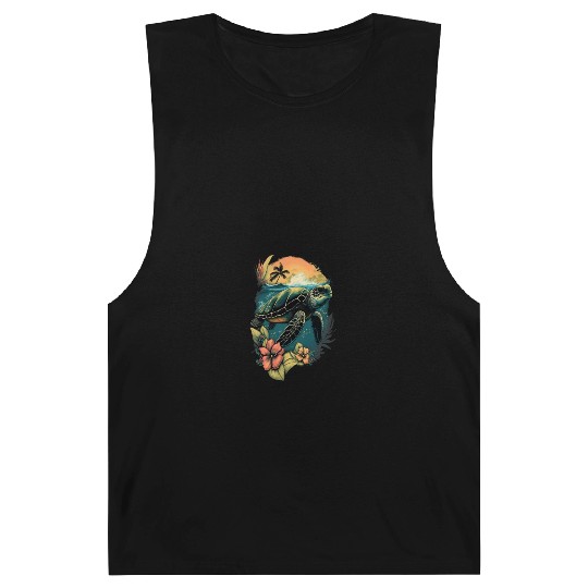 Turtle Hawaiian Sea Turtles Hibiscus Flower Barnard Tanks