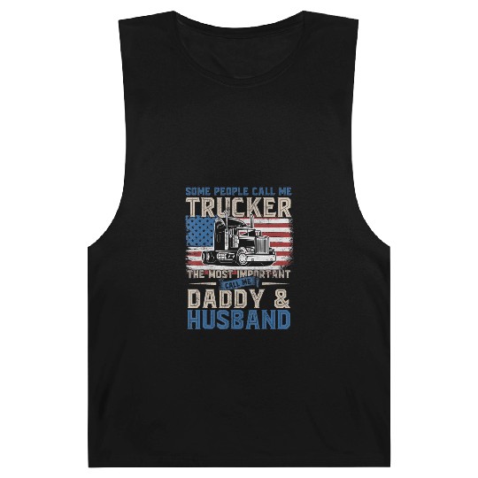 Truck Driver Gift Trucker Daddy Husband US Flag Barnard Tanks