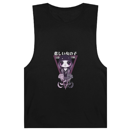 Kawaii Sad Girl Chibi Japanese Gothic Pastel Goth Barnard Tanks