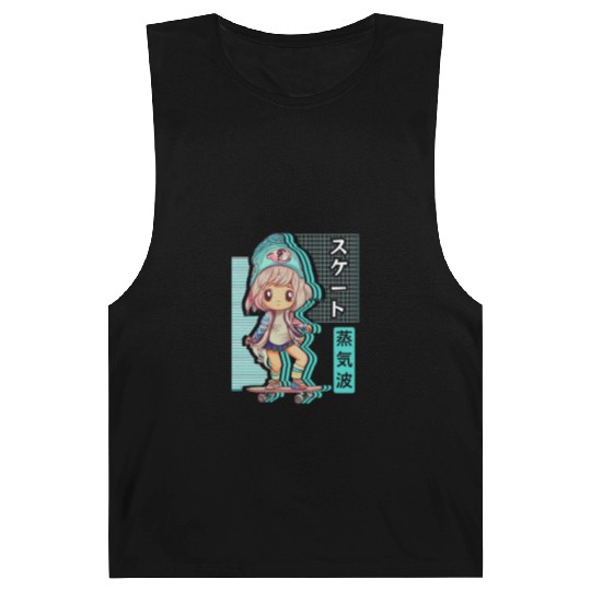 Skater Chibi Anime Skateboard Japanese Vaporwave A Barnard Tanks